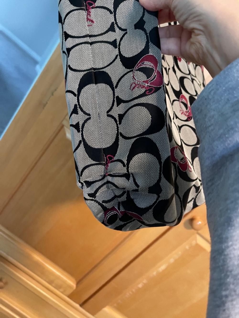 Coach Poppy Signature Canvas Tote in Black, Gray & Pink - Picture 12 of 13